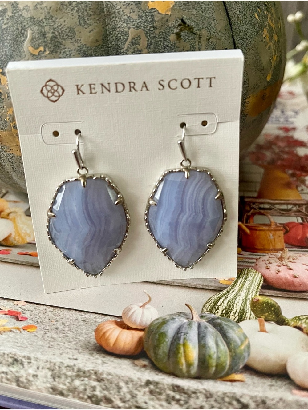 Kendra Scott Corley Light Blue/Gray Agate Earrings